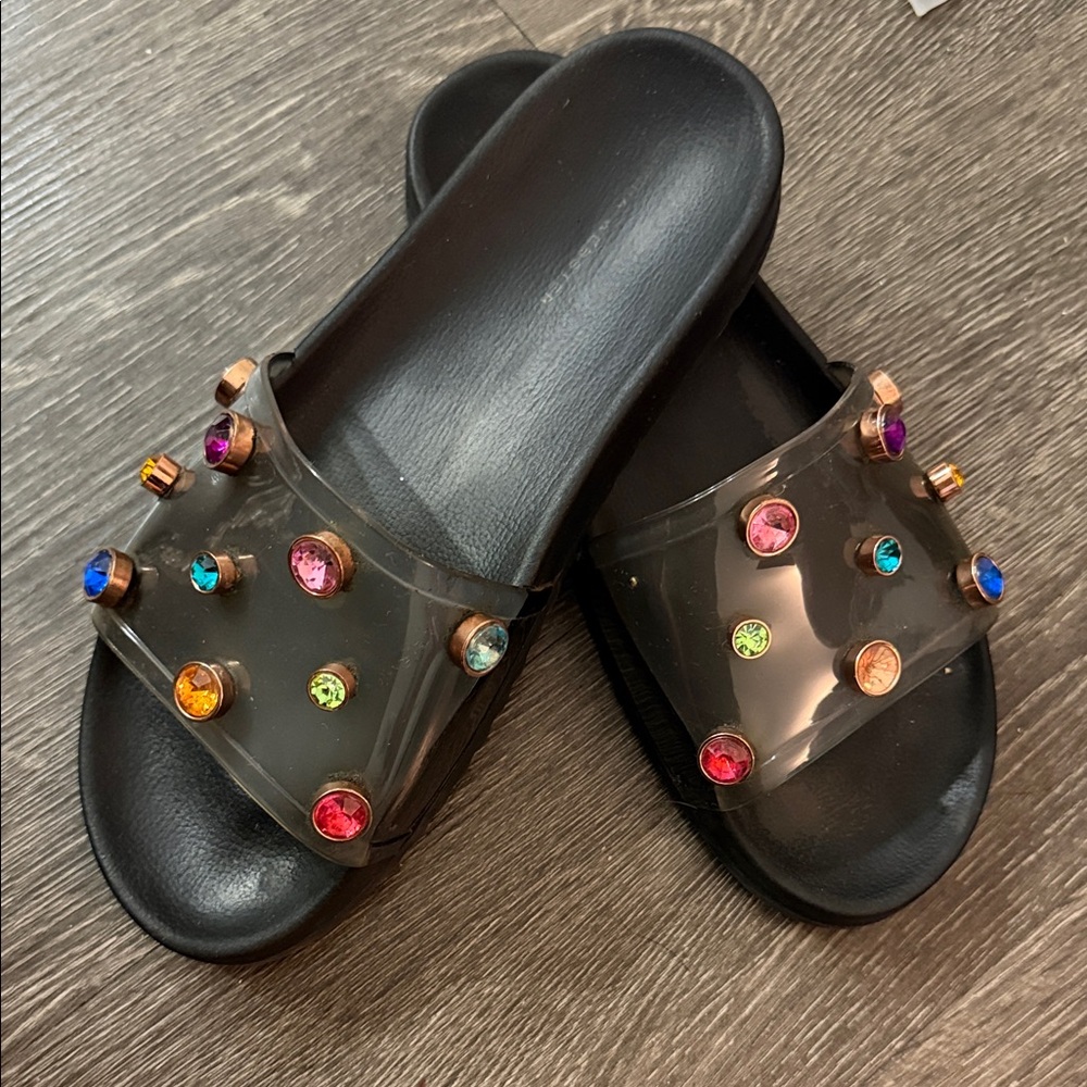 Sophia Webster Black Sandals with Colorful Gemstones